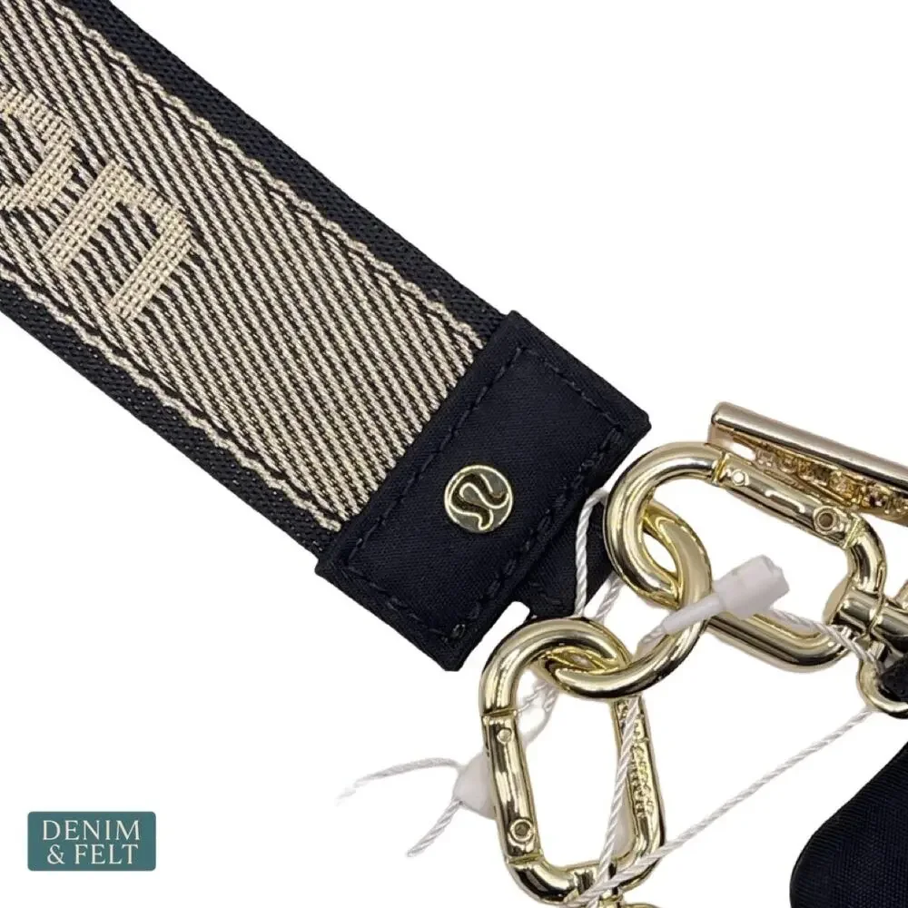 NEW‎ Lululemon Dual Pouch Wristlet Metallic Wordmark Black Gold Keychain Wallet